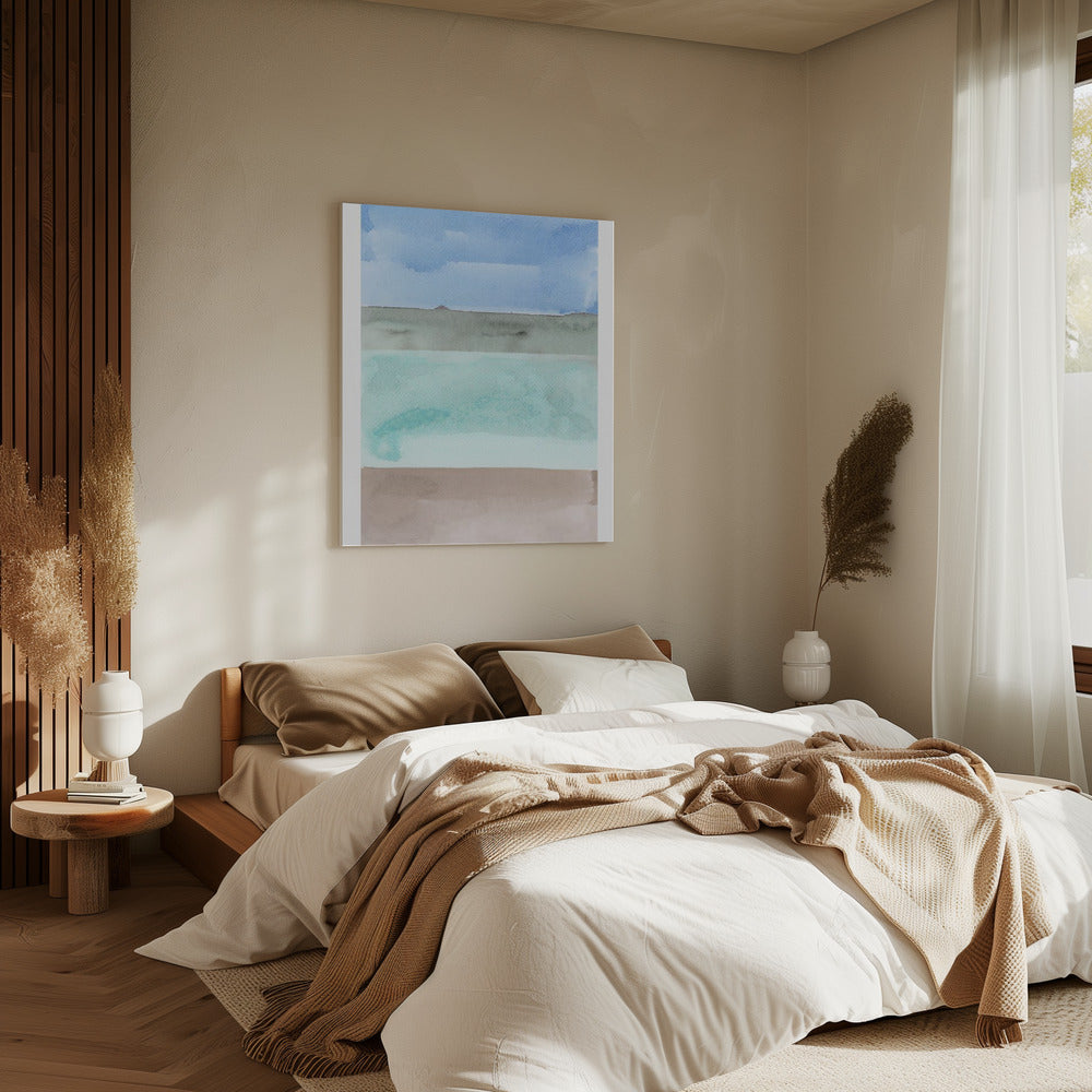 Abstrakte horizontale Bänder in Blau, Grün und Beige | Leinwand