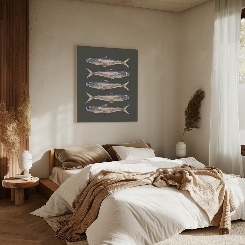 Fünf Fische in einer Reihe | Leinwand