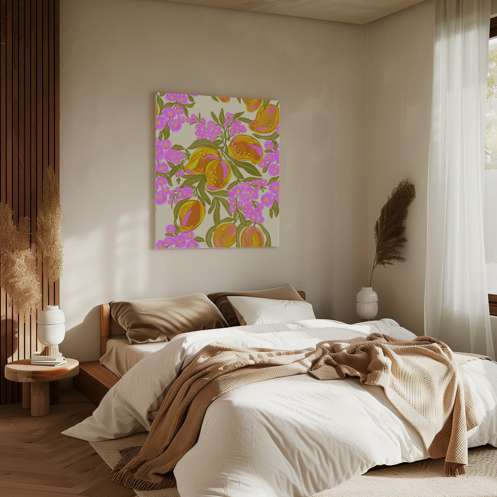 Tropisches Thema mit üppigen Mangos und Blumen | Leinwand