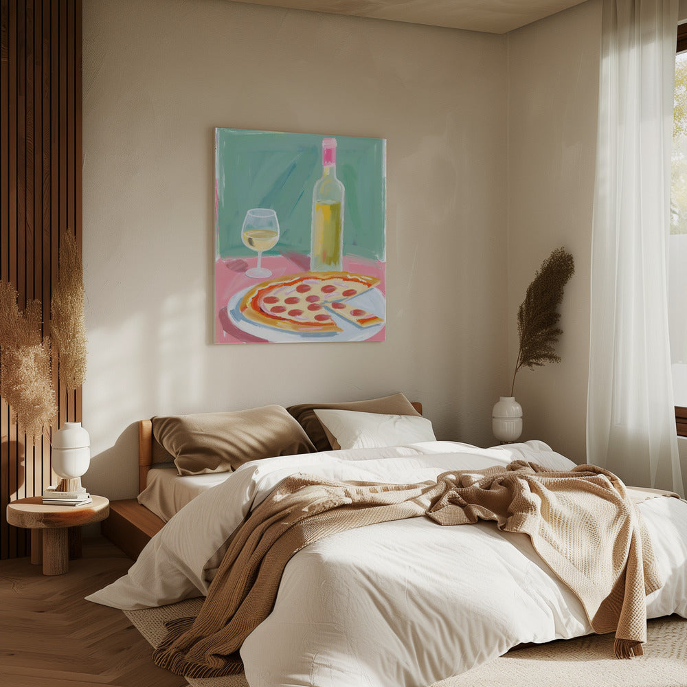 Pizza und Wein | Leinwand