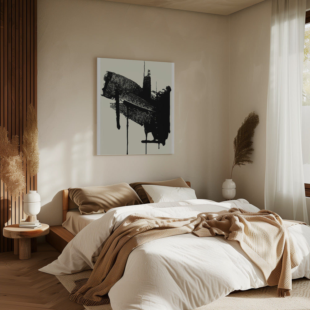 Abstrakte Pinselstriche in Schwarz und Creme | Leinwand