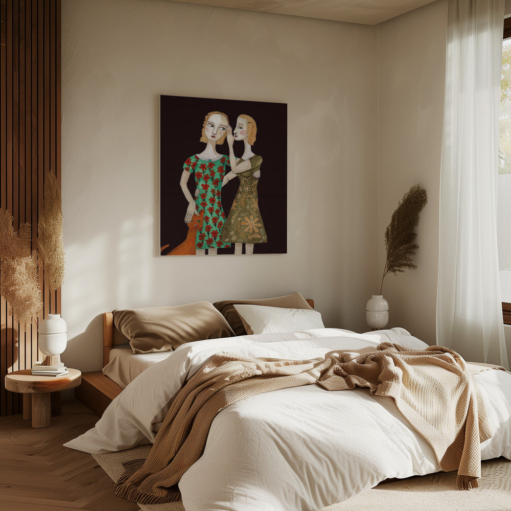 Beste Freunde mit ihrer roten Katze | Leinwand