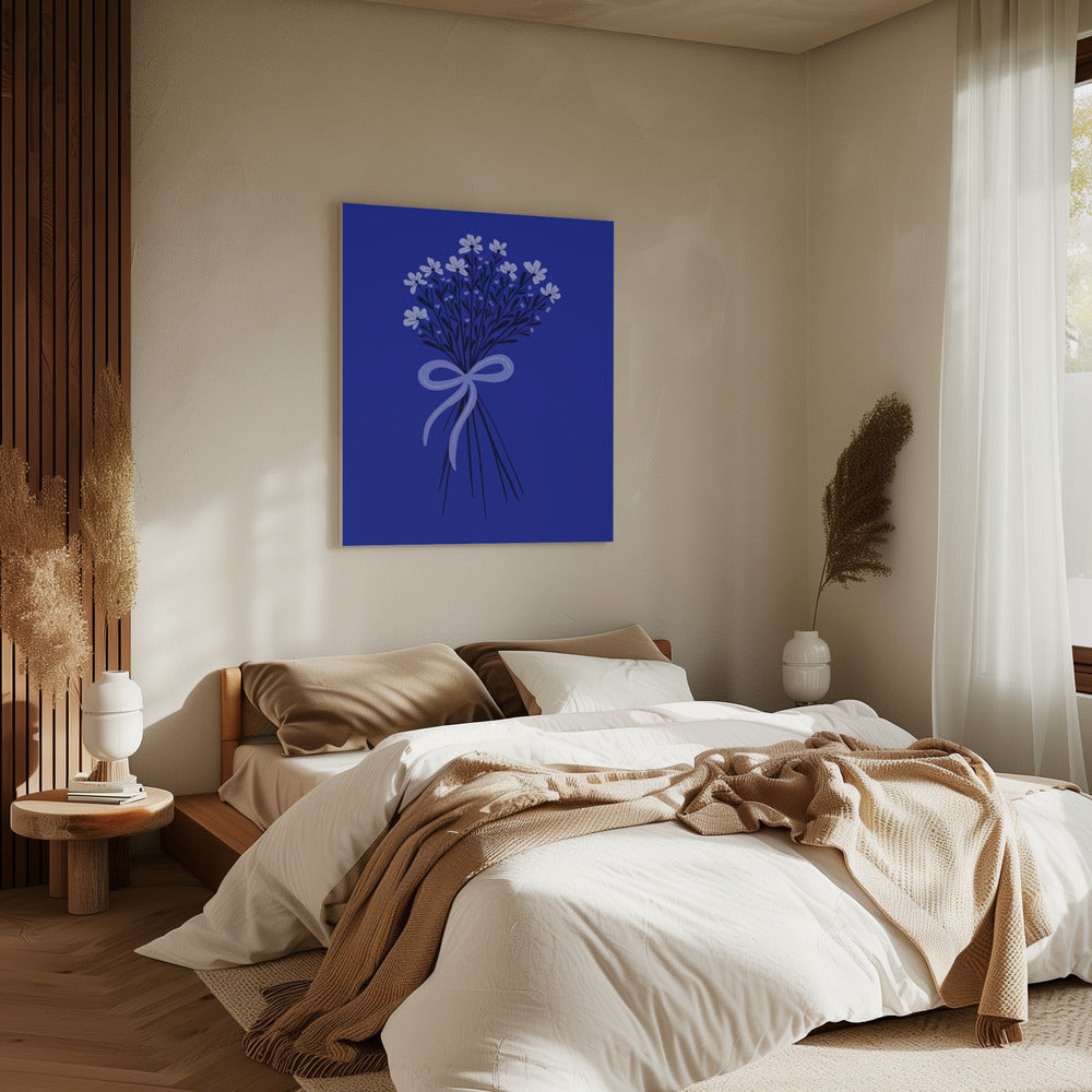 Blumenstrauß mit Schleife - monochrom blau | Leinwand