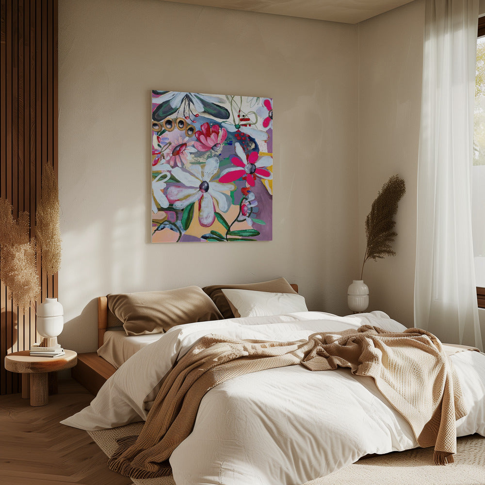 Lebendige Blumen mit kräftigen rosa und weißen Blütenblättern | Leinwand
