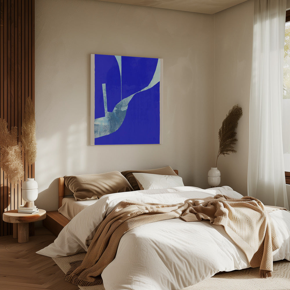 Blauer Hintergrund mit dynamischer weißer Kurve | Leinwand