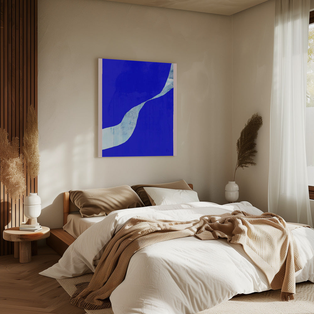 Blauer Hintergrund mit dynamischer weißer Kurve | Leinwand