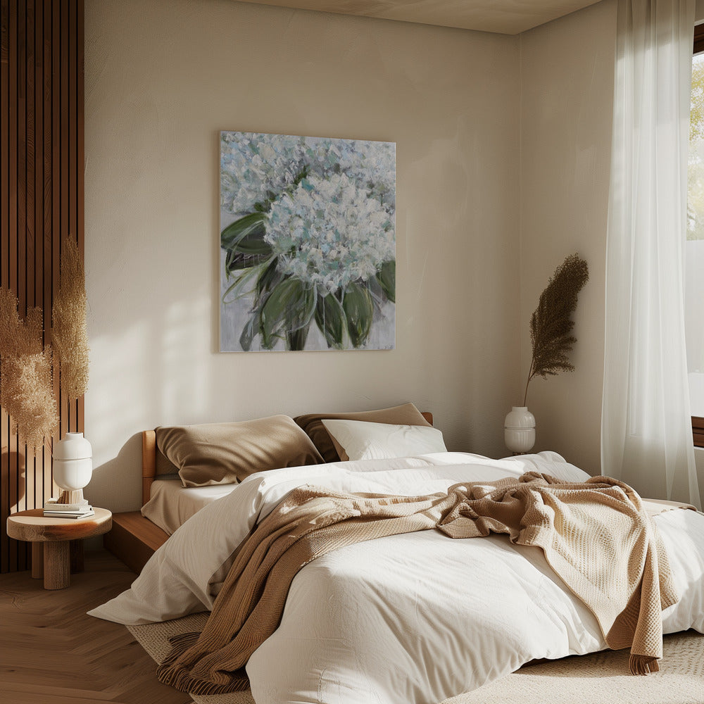 Delicate White and Blue Hydrangeas | Canvas