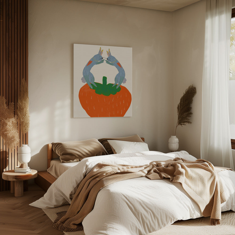 Kaninchen auf Erdbeere | Leinwand