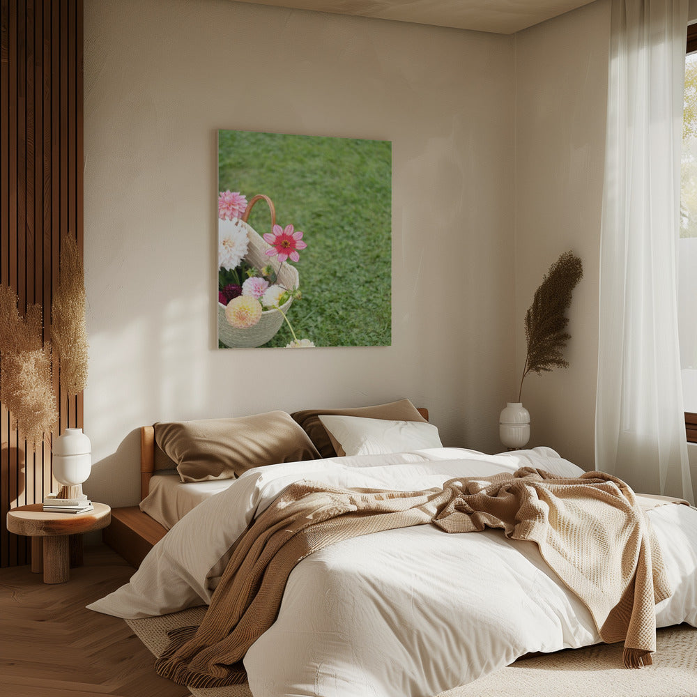 Bunte Blumen in einem Korb | Leinwand
