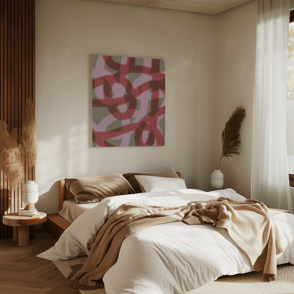 Ineinander verschlungene rote und rosa Schleifen | Leinwand