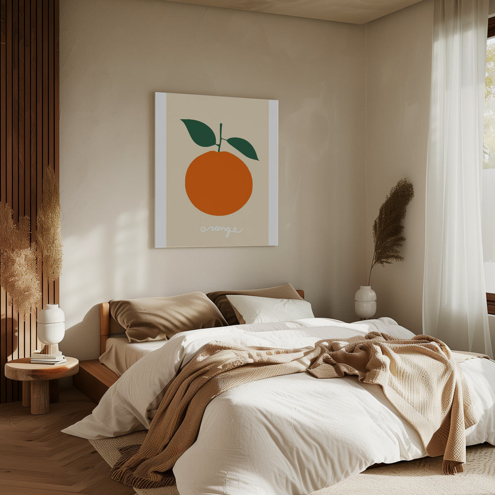 Stilisierte Orange mit dunkelgrünen Blättern | Leinwand