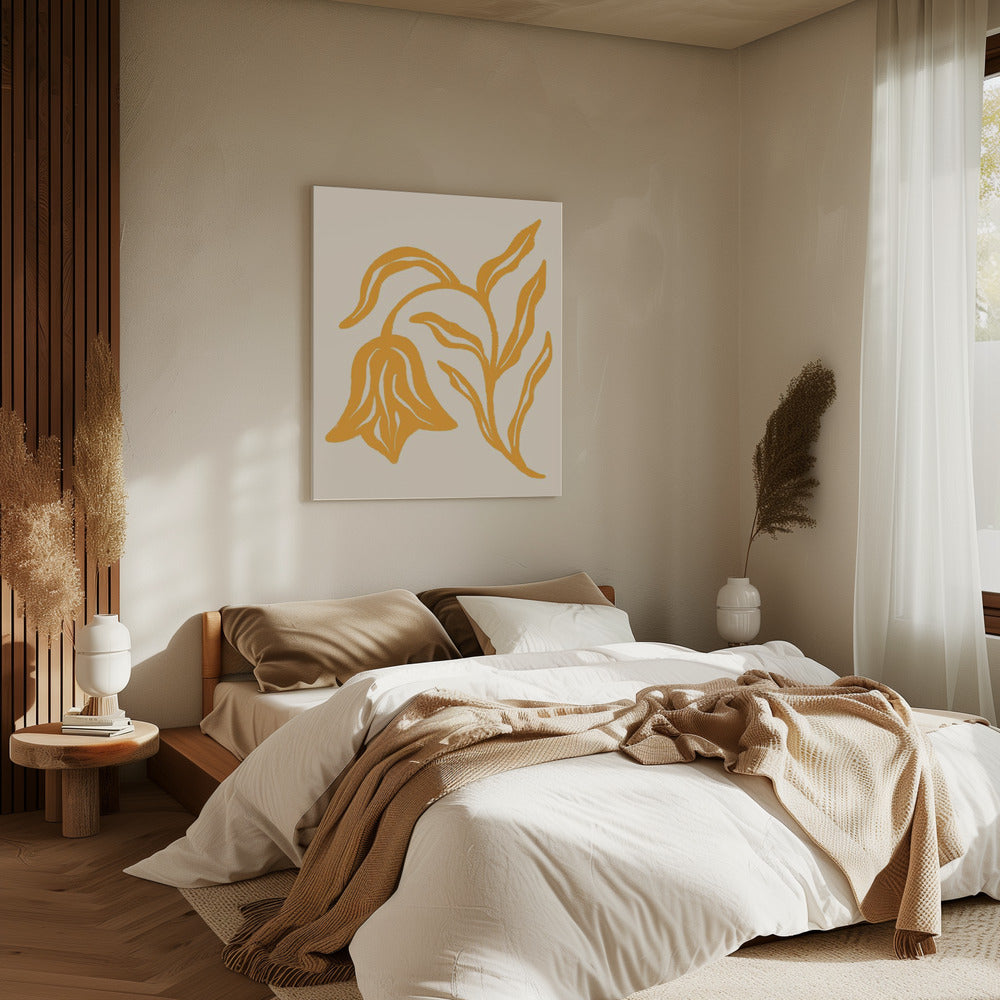 Goldene Blütensilhouette | Leinwand