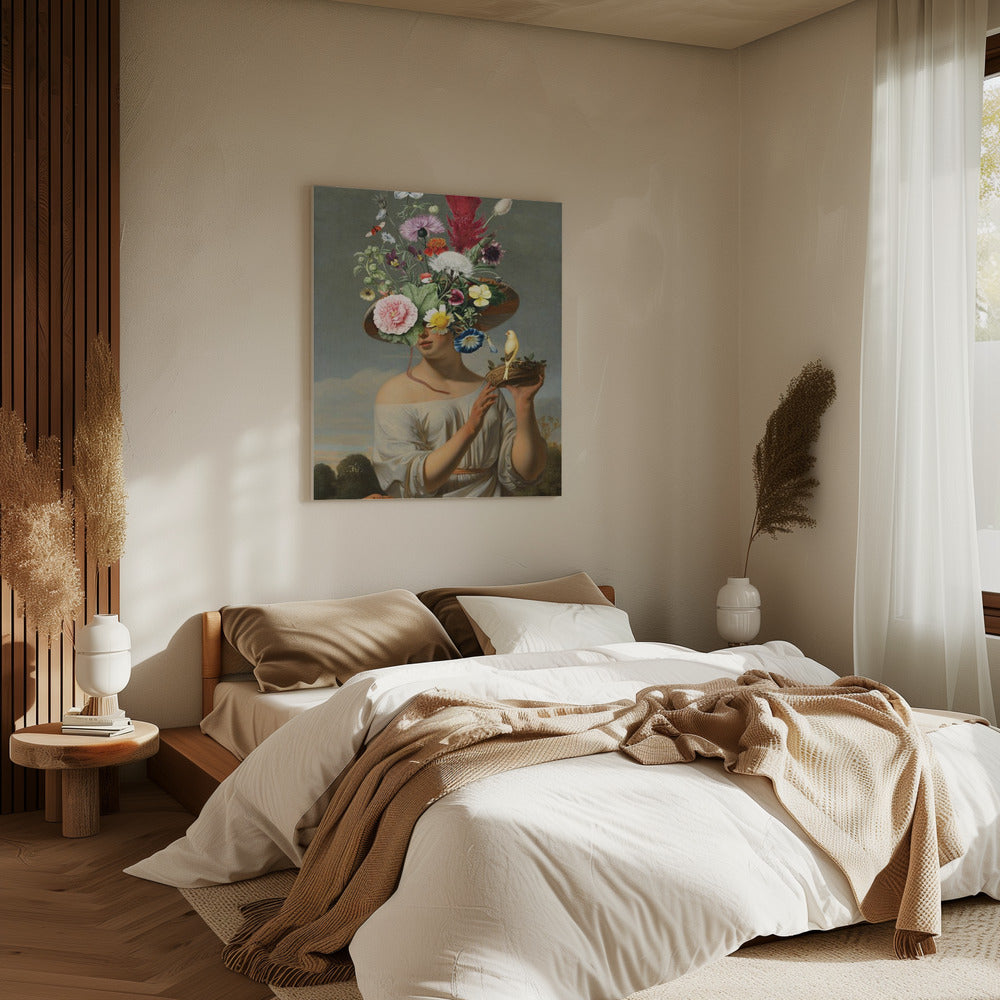 Frau mit großem Blumenhut | Leinwand