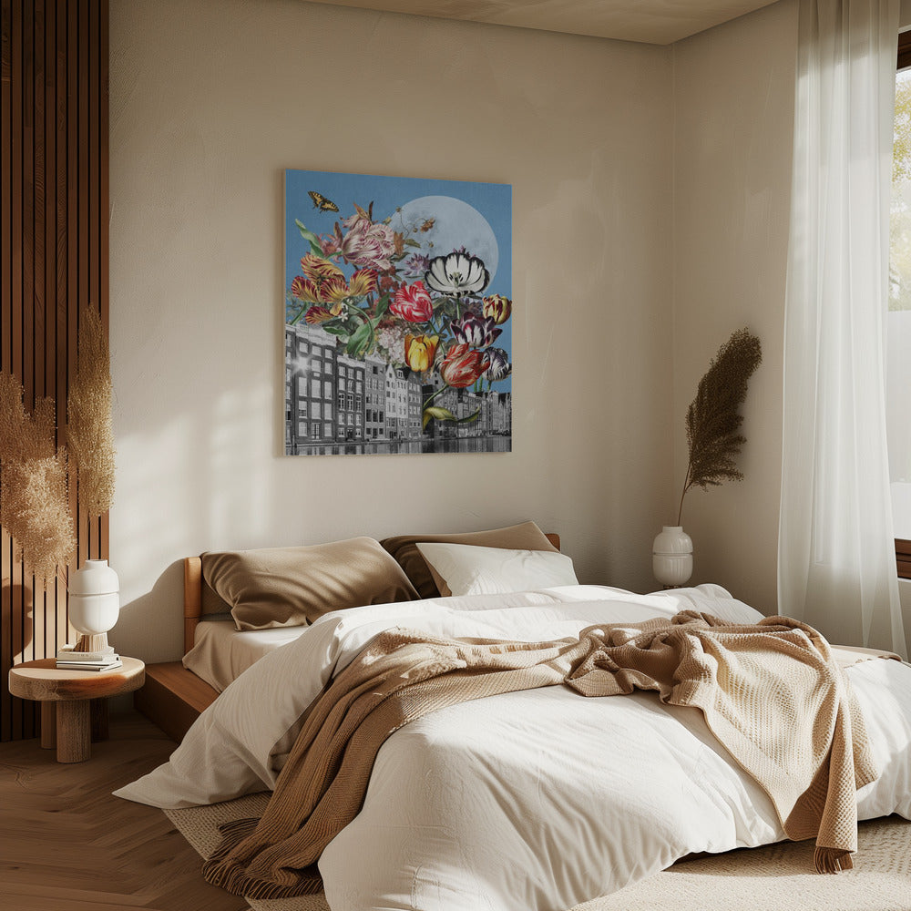 Lebendige Tulpen und komplizierte Schmetterlinge | Leinwand