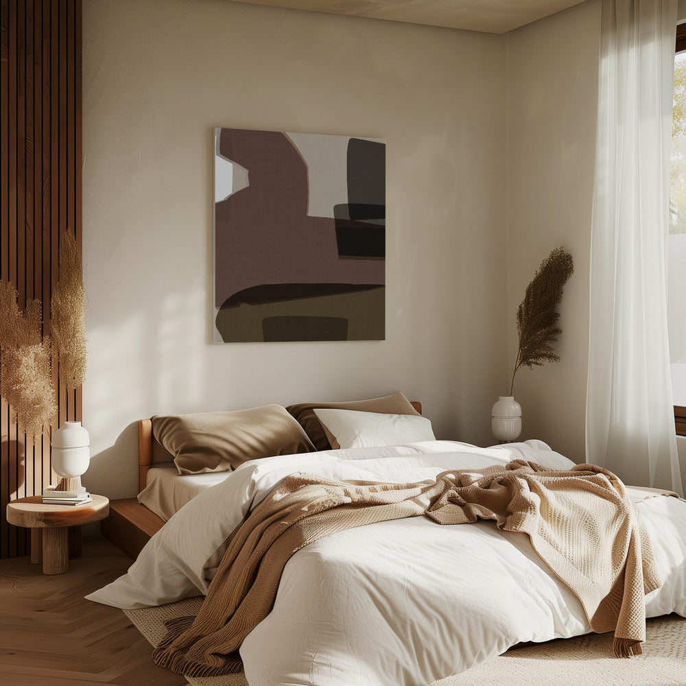 Mehrschichtige geometrische Formen und Erdtöne | Leinwand