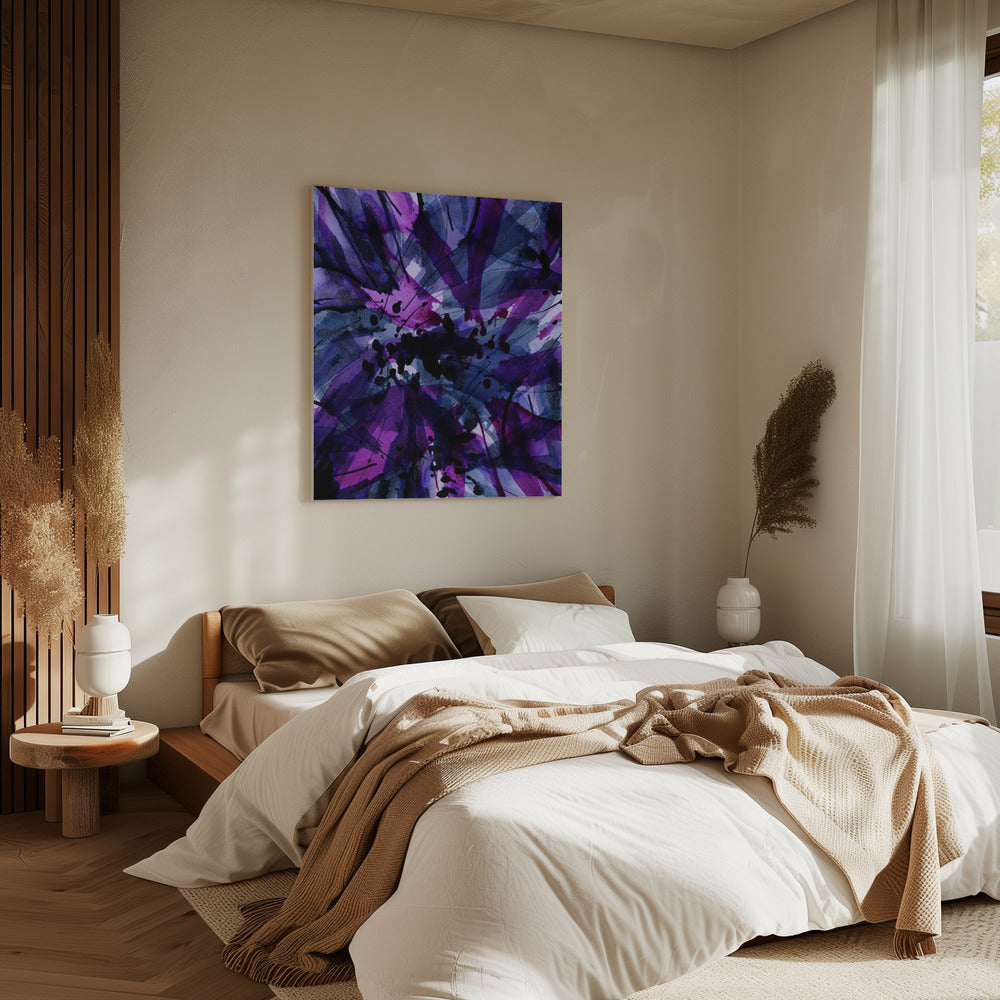 Dynamische lila und schwarze Pinselstriche | Leinwand