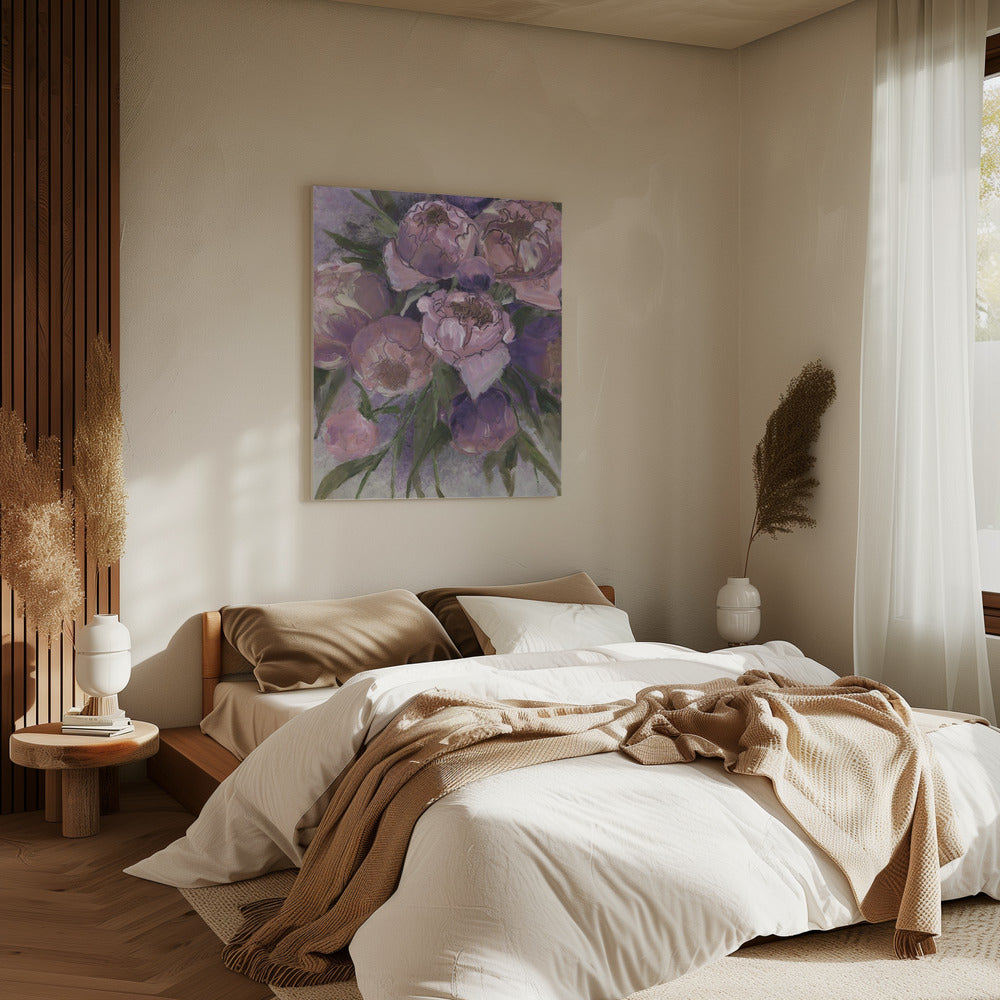 Üppige rosa und lila Pfingstrosen | Leinwand