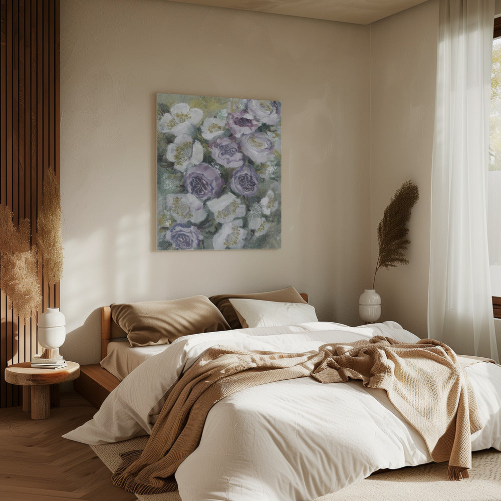 Zarte lila und weiße Blumen | Leinwand