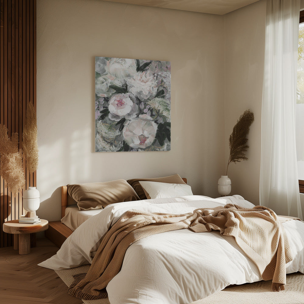 flForal Komposition mit weißen und rosa Blumen | Leinwand
