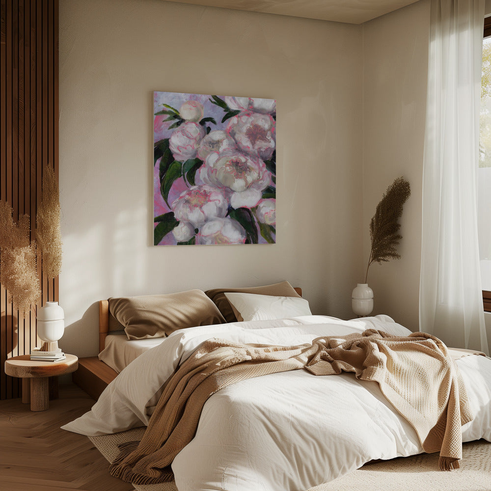 Weiße Pfingstrosen mit rosa Highlights | Leinwand