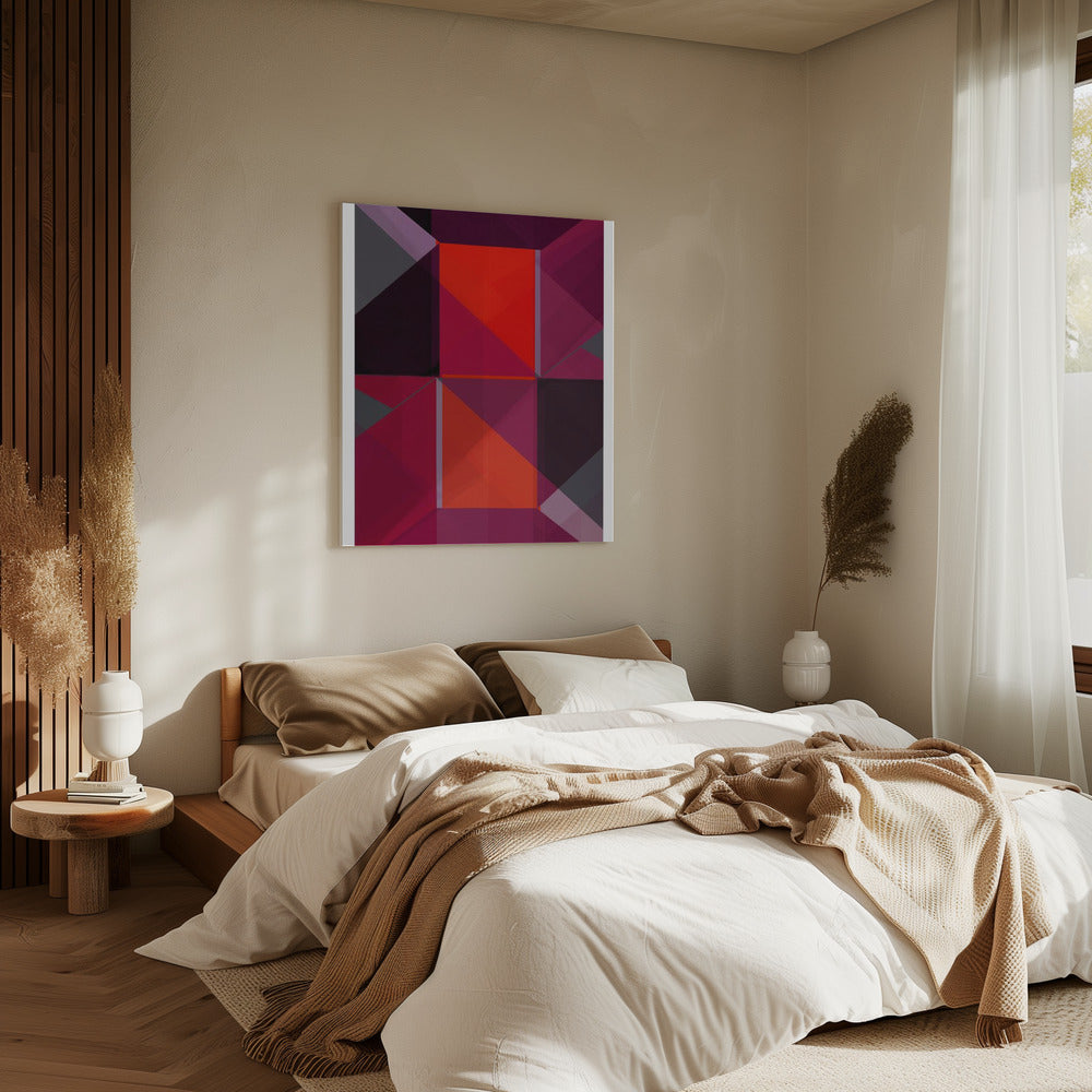 Geometrische Komposition mit kräftigen Rot- und Lilatönen | Leinwand