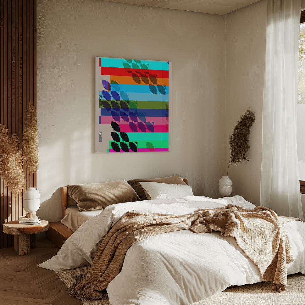 Lebendige geometrische Formen und Blattmuster | Leinwand