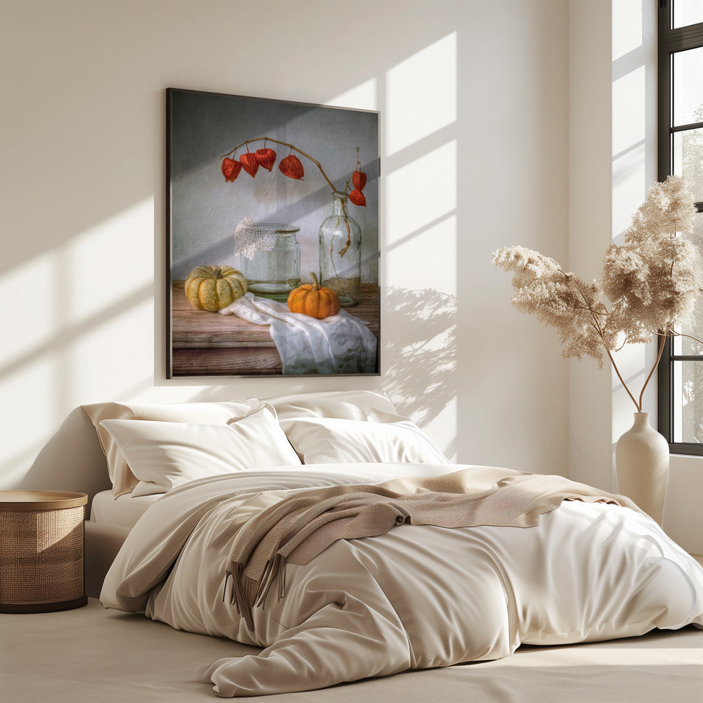 Stillleben mit Physalis und Kürbis | Poster