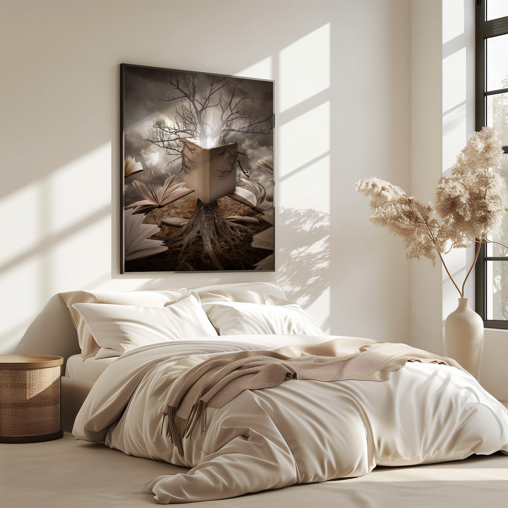 Alter Baum liest Geschichtenbuch | Poster