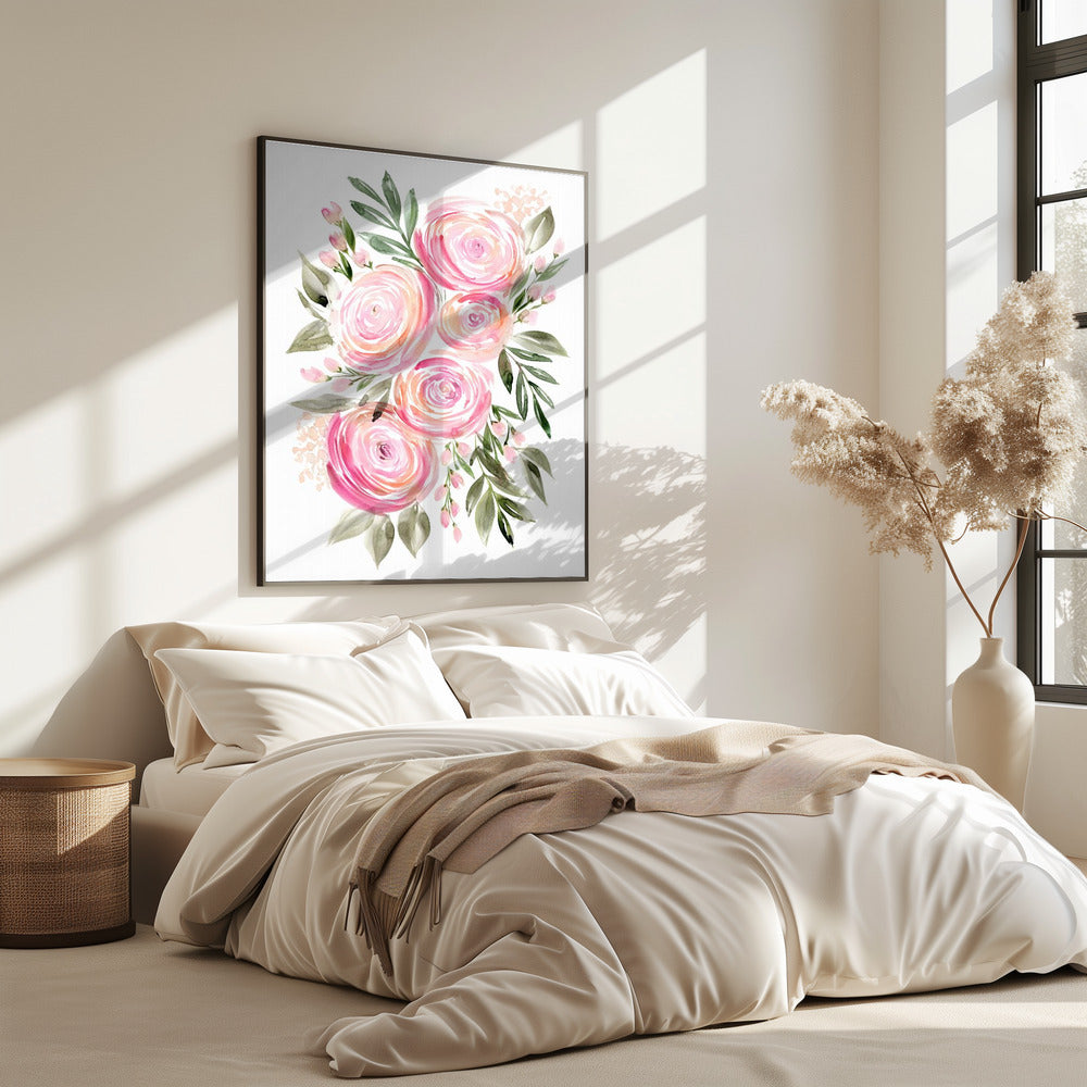 Begonienstrauß mit rosa Ranunkeln | Poster