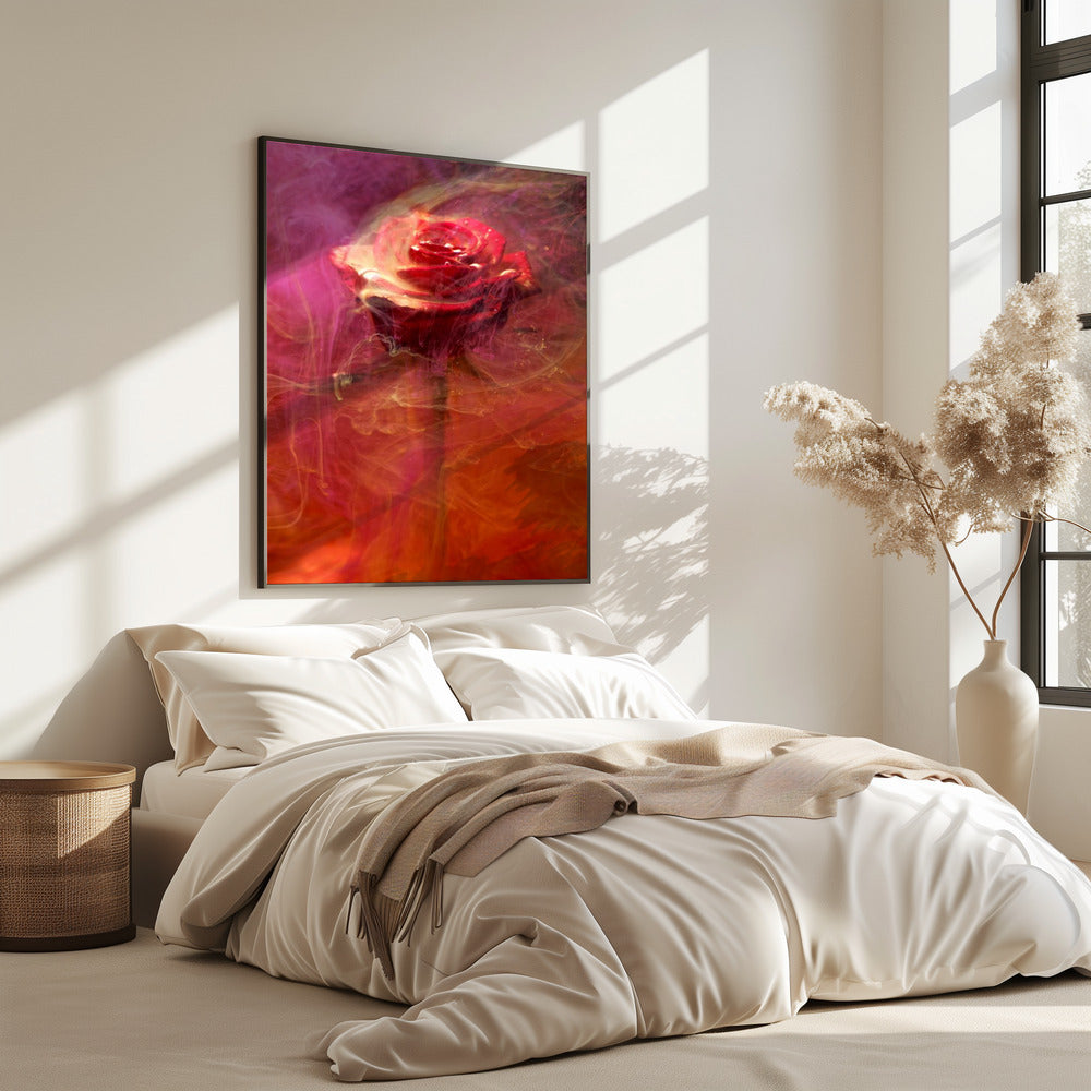 rote Rose und Tinte im Wasser | Poster