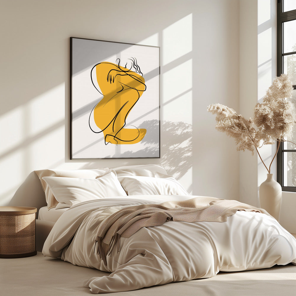 Self Hug Nude In Linear Abstract | Poster