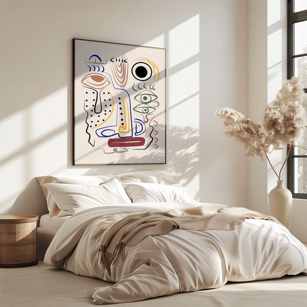 Line Art Bizarre Aboriginal Portrait | Poster