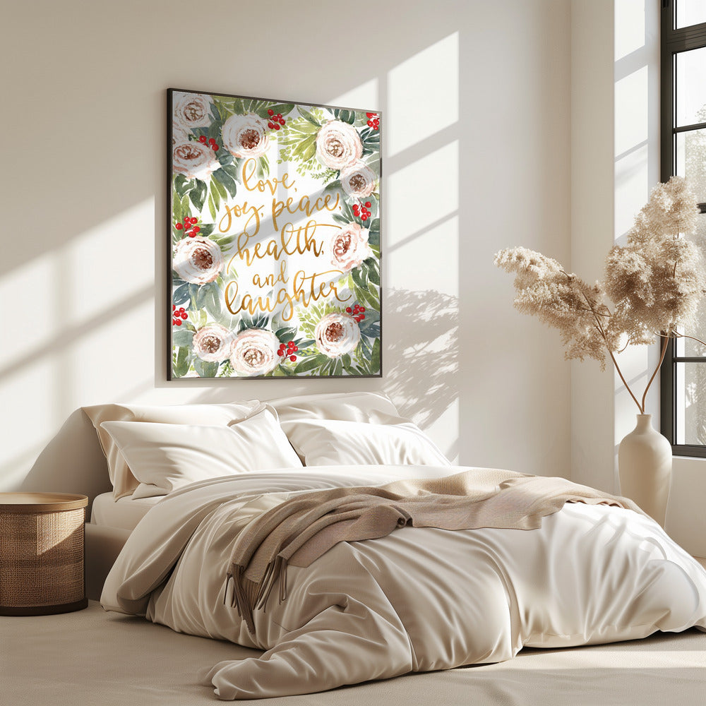 Weihnachtsgrüße mit Rosen und Beeren | Poster