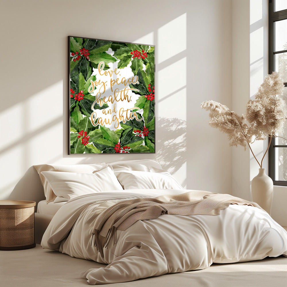 Stechpalmen-Blumenkunst mit Feiertagswünschen | Poster
