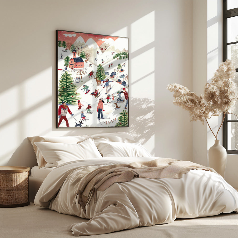 Berglandschaft mit Häusern im Schnee | Poster