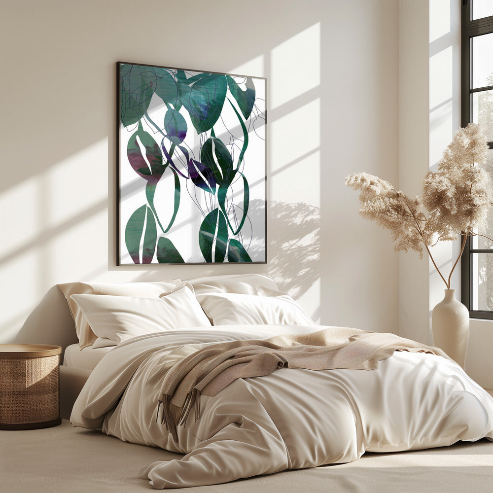 Botanical Leaf Print Art In Navy Blue 4 | Poster