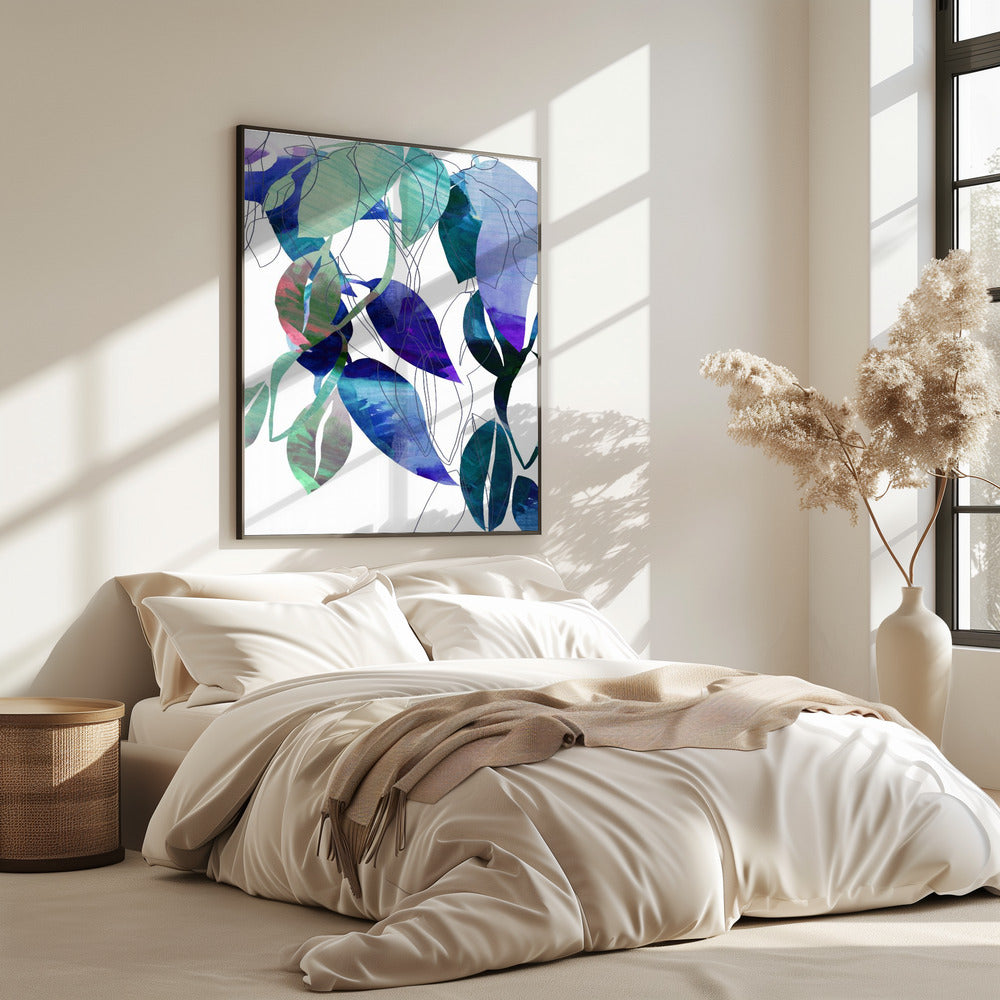 Botanical Leaf Print Art In Navy Blue 3 | Poster