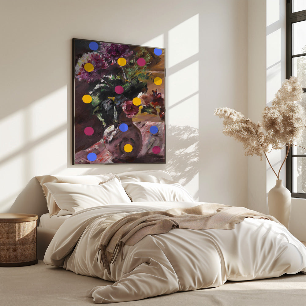 Klassische Vase mit Blumen und Punkten | Poster