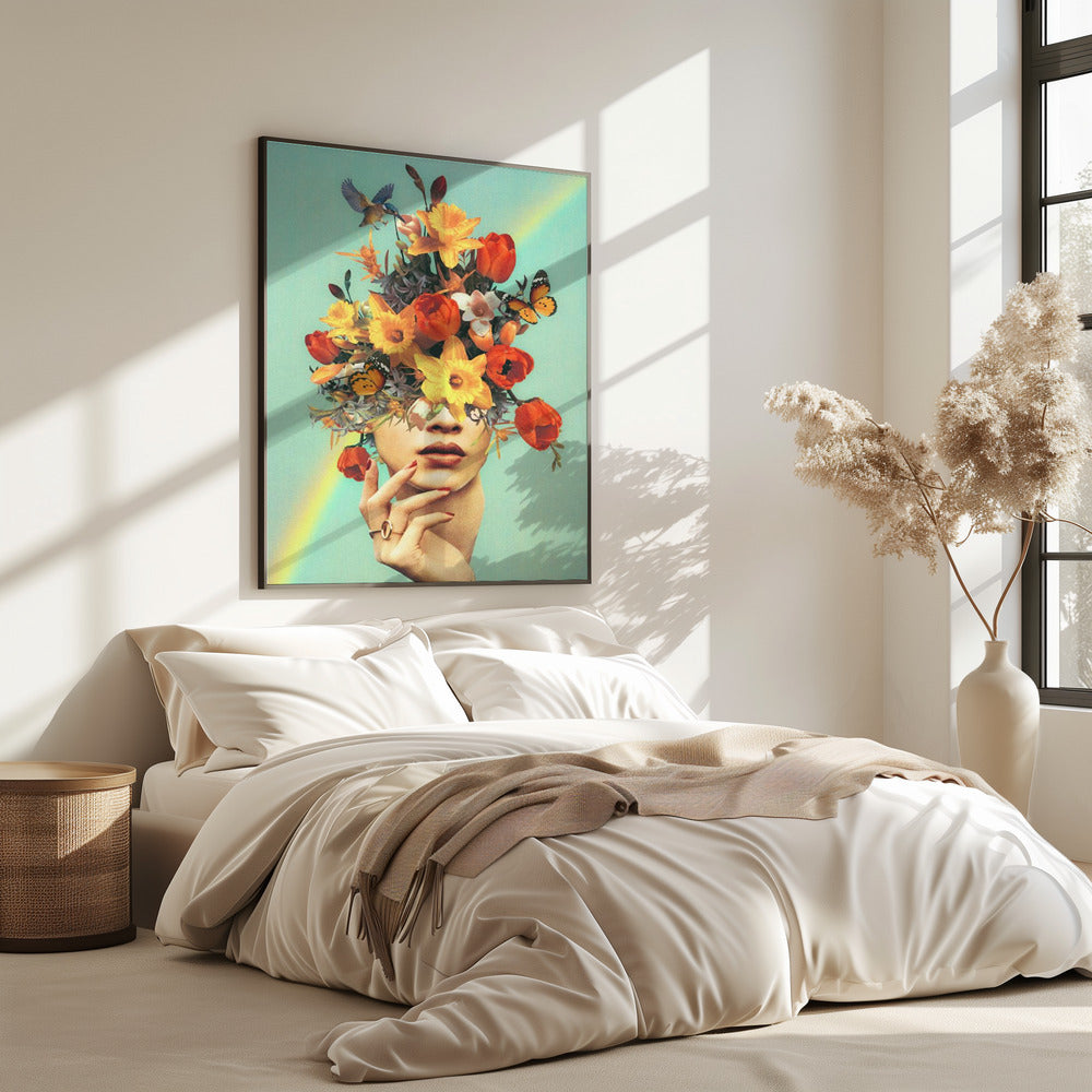 Baby's in bloom - Rainbow, flowers, birds & butterflies | Poster