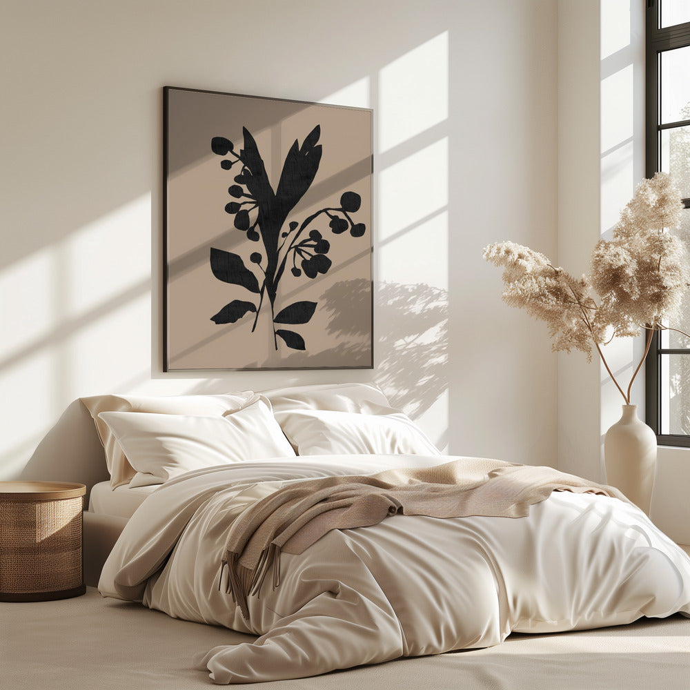Schwarze Blumenknospen Moderne botanische Silhouette | Poster