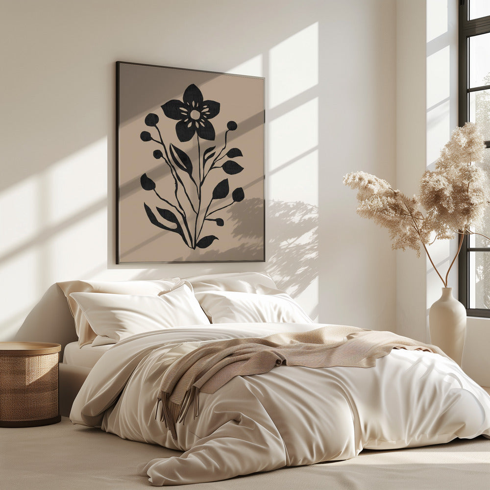 Schwarze Blume Moderne Botanische Silhouette | Poster