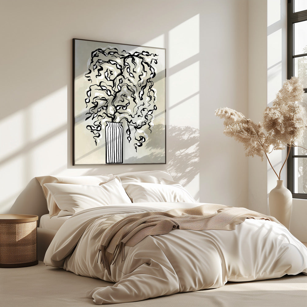 Stilisierte Pflanze in einer gestreiften Vase | Poster