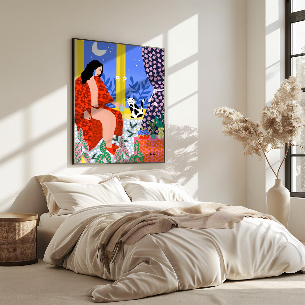 Abendtee mit Katze | Poster