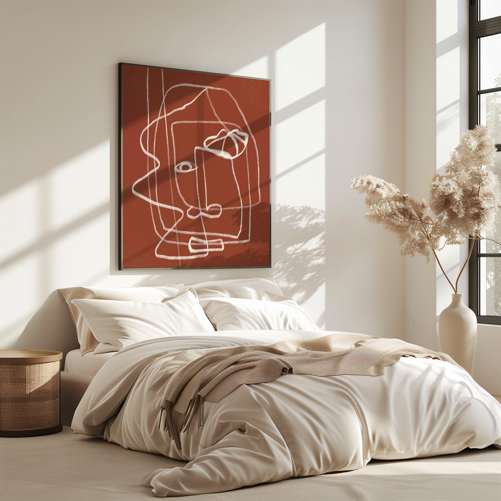 Line Art Abstraktes Portrait Terrakotta 03 | Poster