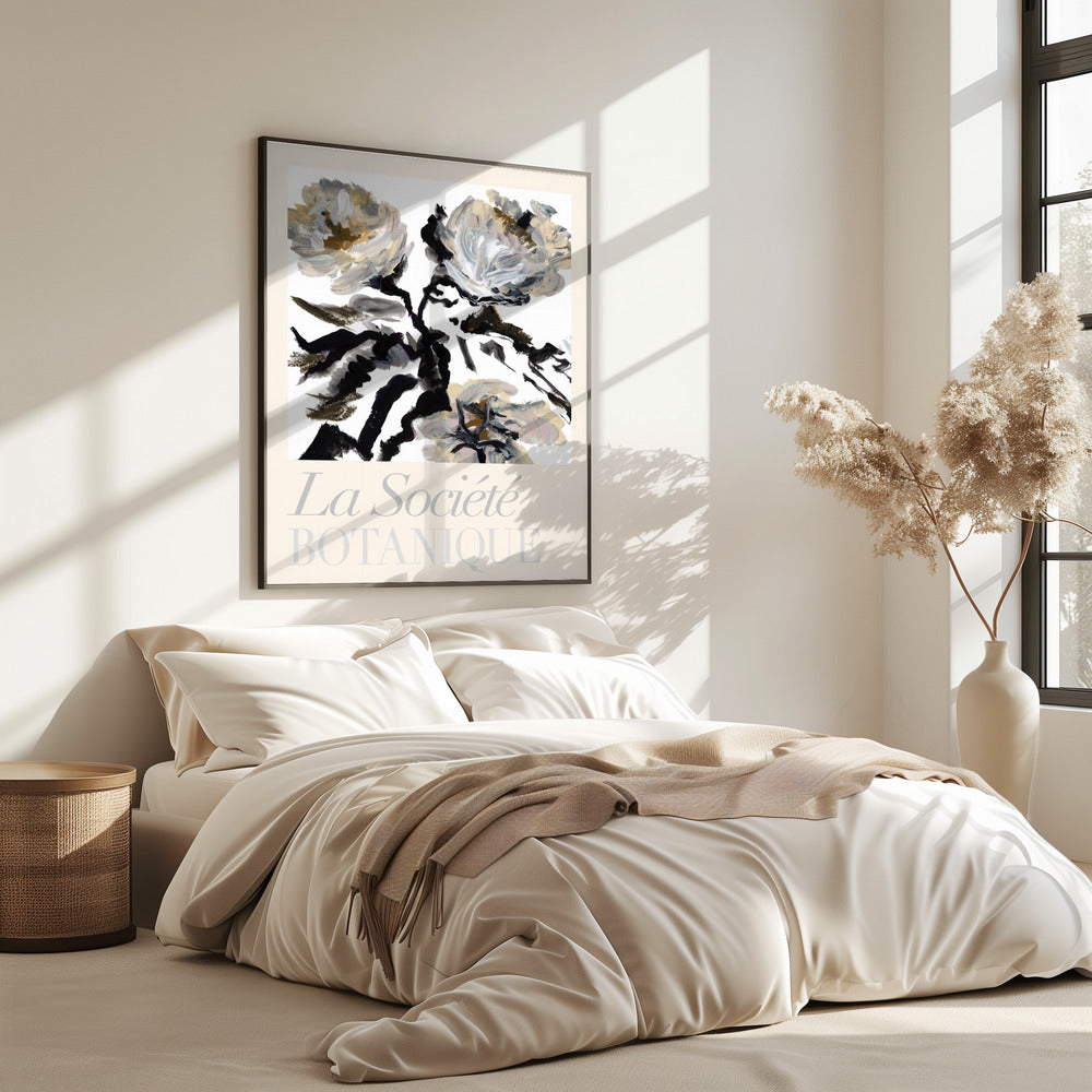 La Société Botanique Schwarze, weiße und cremefarbene Blumen | Poster