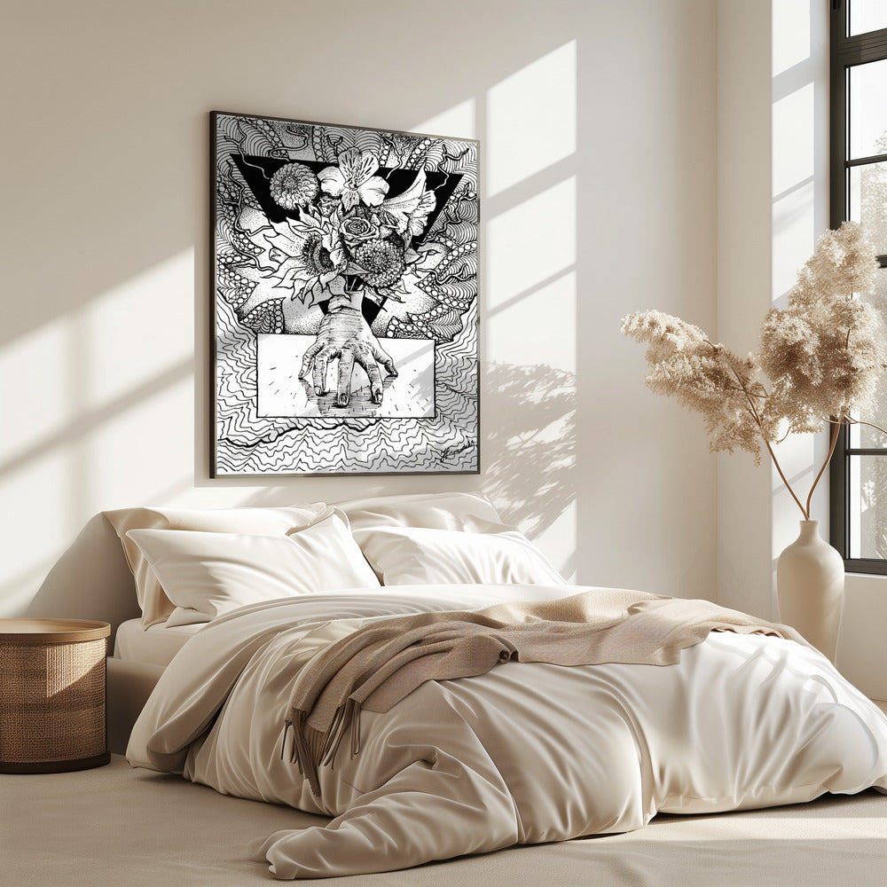 Blumiges Ding. Abstrakte Zeichnung eines Blumenstraußes in der Hand. | Poster