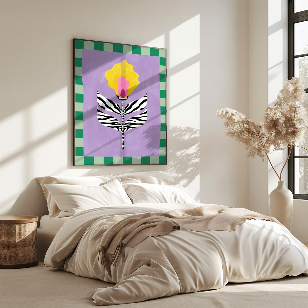 Blume mit Blättern im Zebramuster | Poster
