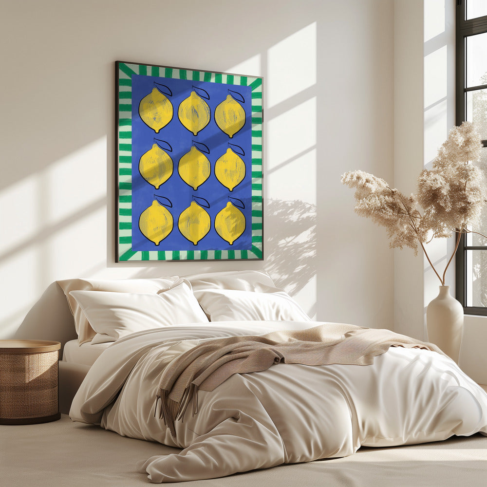 Vibrant Yellow Lemons on a Deep Blue | Poster