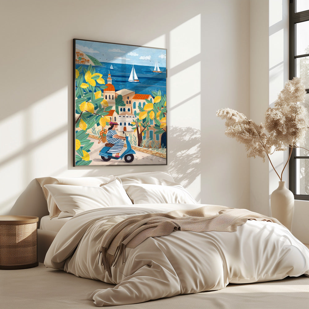Reiseplakat Frau an der Amalfiküste, Italien | Poster
