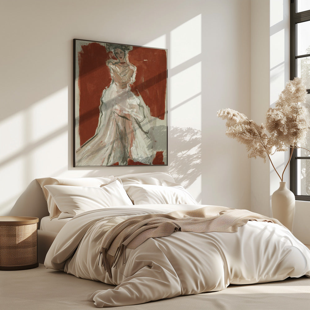 Stylish Woman in a Flowing White Dress | Poster